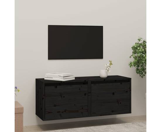 Dulapuri de perete, 2 buc., negru, 45x30x35 cm, lemn masiv pin, 3 image