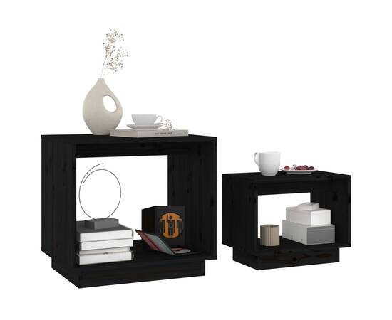 Măsuțe de cafea suprapuse, 2 buc., negru, lemn masiv de pin, 3 image