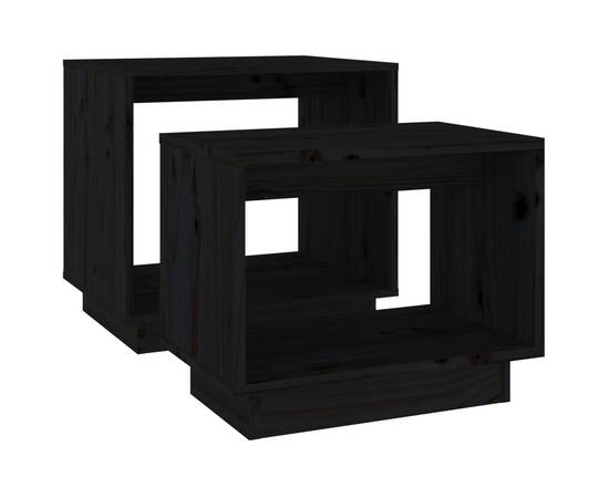 Măsuțe de cafea suprapuse, 2 buc., negru, lemn masiv de pin, 5 image