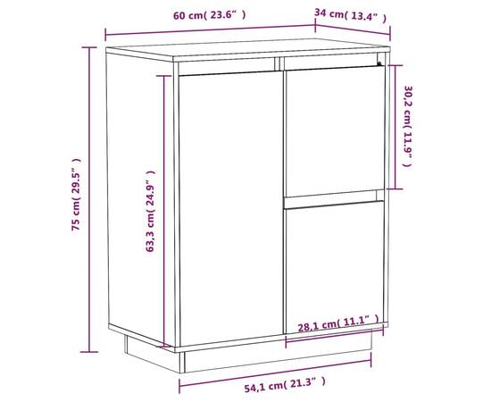 Servantă, 60x34x75 cm, lemn masiv de pin, 9 image