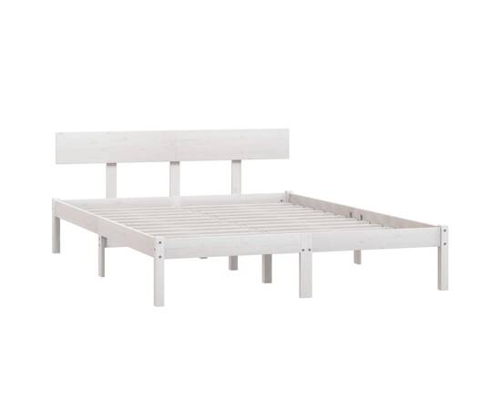 Cadru de pat uk dublu, alb, 135x190 cm, lemn masiv de pin, 3 image