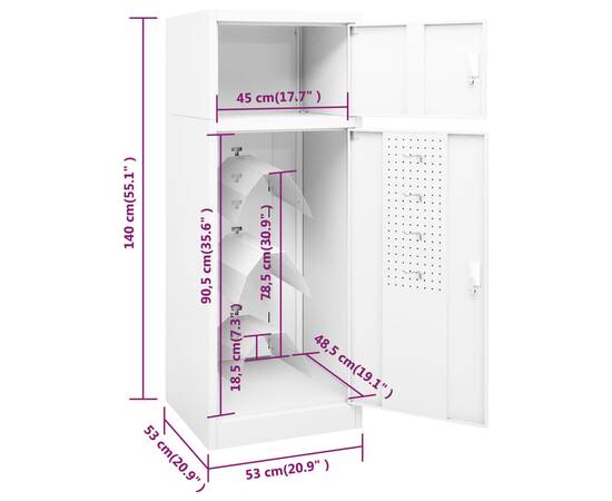 Dulap pentru șa, alb, 53x53x140 cm, oțel, 9 image