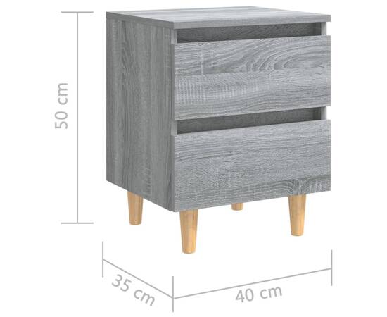 Noptiere picioare lemn masiv, 2 buc., gri sonoma, 40x35x50 cm, 9 image