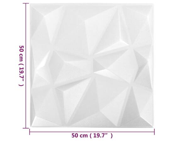 Panouri de perete 3d 24 buc. alb 50x50 cm model diamant 6 m², 6 image