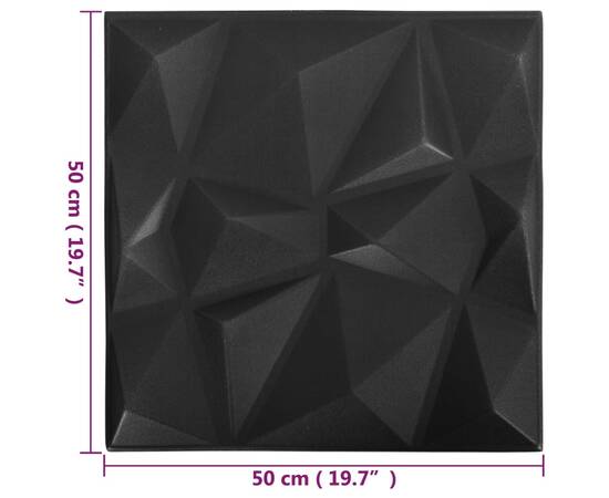 Panouri de perete 3d 24 buc. negru 50x50 cm model diamant 6 m², 6 image