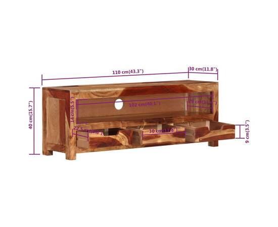 Comodă tv, 110x30x40 cm, lemn masiv de acacia, 5 image