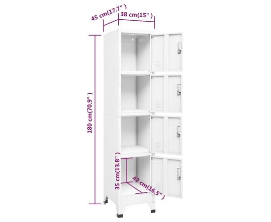 Dulap de vestiar, alb, 38x45x180 cm, oțel, 8 image