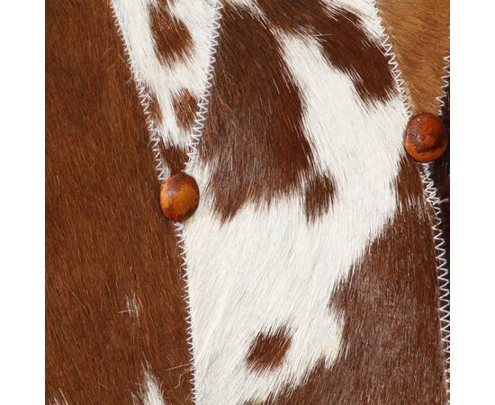 Scaun cu spătar cu aripioare maro & alb piele naturală mițoasă, 6 image