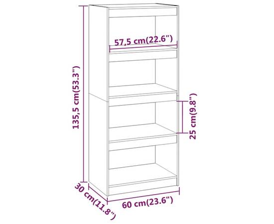 Bibliotecă/separator cameră, 60x30x135,5 cm, lemn masiv de pin, 8 image