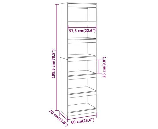 Bibliotecă/separator cameră, 60x30x199,5 cm, lemn masiv de pin, 8 image