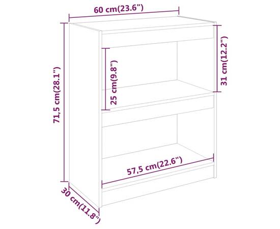 Bibliotecă/separator cameră, 60x30x71,5 cm, lemn masiv de pin, 8 image