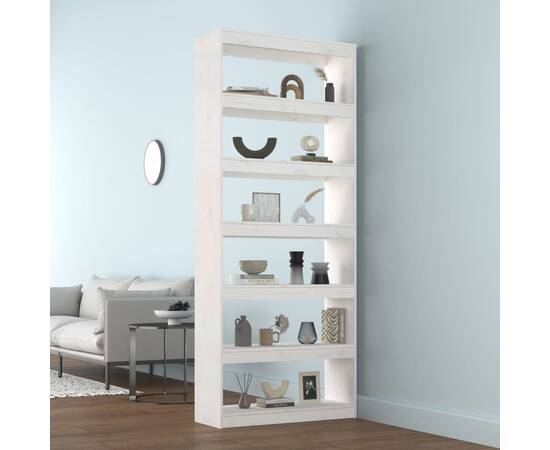 Bibliotecă/separator cameră, alb, 80x30x199,5 cm lemn masiv pin, 3 image