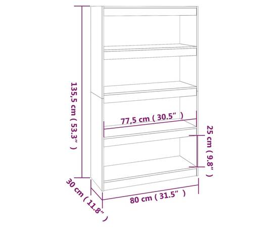 Bibliotecă/separator cameră, maro miere 80x30x135,5 cm lemn pin, 8 image