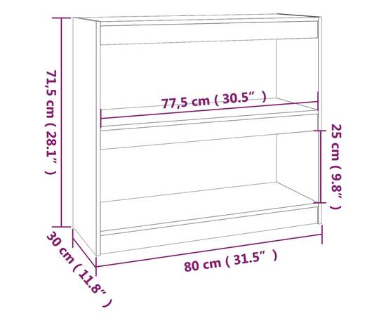 Bibliotecă/separator cameră, maro miere 80x30x71,5 cm lemn pin, 8 image