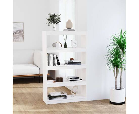 Bibliotecă/separator cameră alb, 80x30x135,5 cm, lemn masiv pin