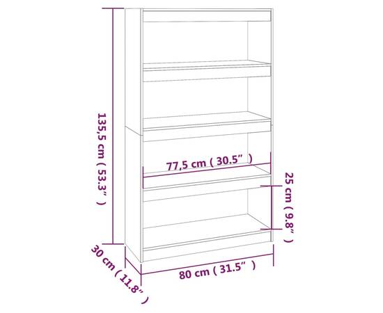 Bibliotecă/separator cameră alb, 80x30x135,5 cm, lemn masiv pin, 8 image