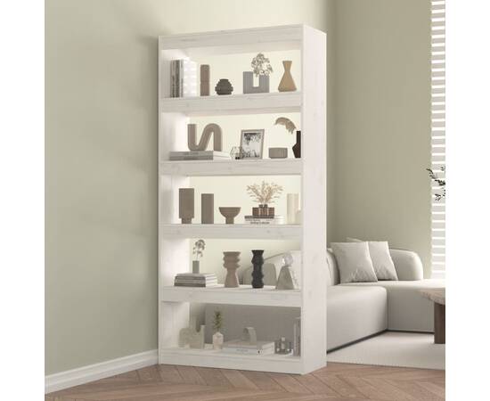 Bibliotecă/separator cameră alb 80x30x167,4 cm lemn masiv pin