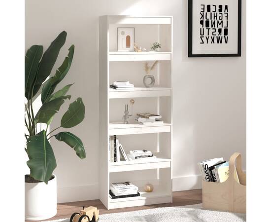 Bibliotecă/separator cameră,alb,80x30x167,5 cm, lemn masiv pin, 3 image