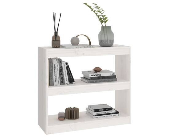 Bibliotecă/separator cameră alb 80x30x71,5 cm lemn masiv de pin, 4 image