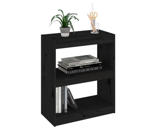 Bibliotecă/separator cameră,negru,60x30x71,5 cm, lemn masiv pin, 4 image
