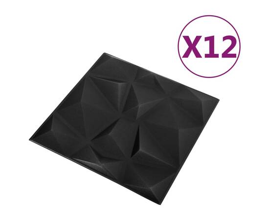 Panouri de perete 3d, 12 buc., 50x50 cm, negru diamant, 3 m², 2 image