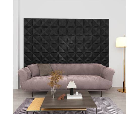 Panouri de perete 3d, 12 buc, negru origami, 50x50 cm