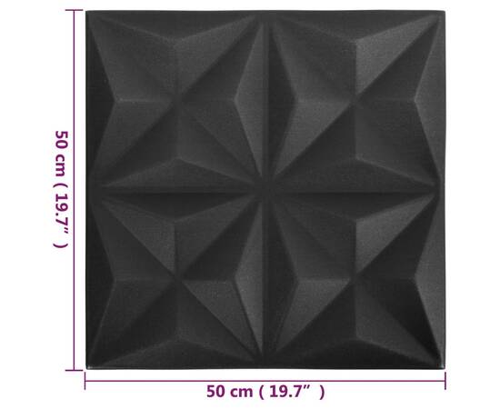 Panouri de perete 3d, 12 buc, negru origami, 50x50 cm, 6 image