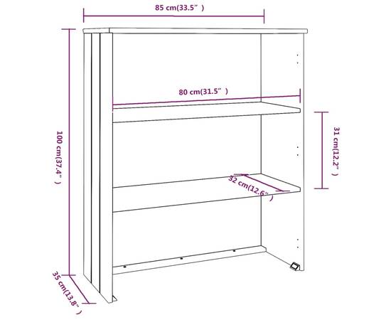 Rafturi superioare dulap, alb, 85x35x100 cm, lemn de pin, 6 image