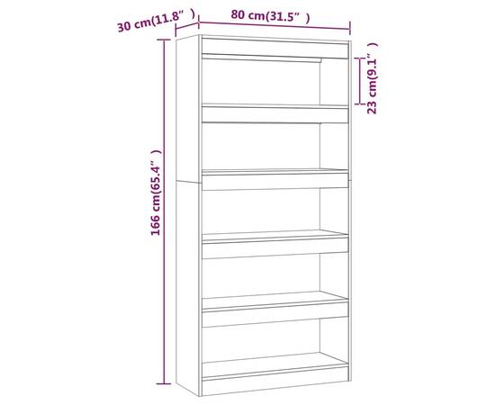 Bibliotecă/separator cameră, alb, 80x30x166 cm, pal, 7 image