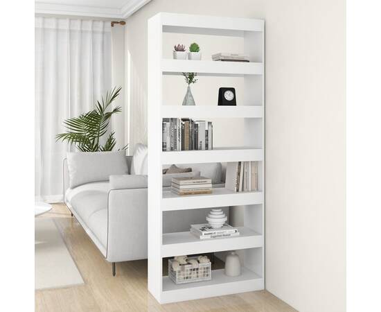 Bibliotecă/separator cameră, alb, 80x30x198 cm, pal