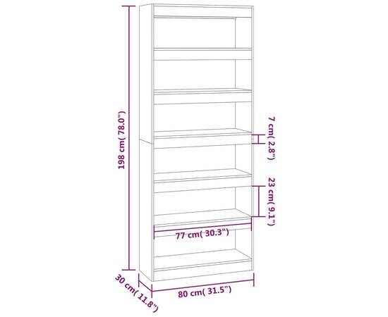 Bibliotecă/separator cameră, alb, 80x30x198 cm, pal, 7 image