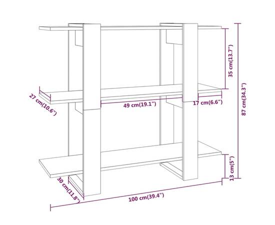 Bibliotecă/separator cameră, alb extralucios, 100x30x87 cm, 7 image