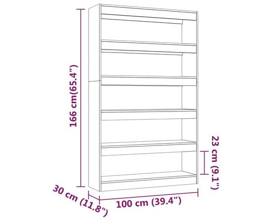 Bibliotecă/separator cameră, gri beton, 100x30x166 cm, 7 image