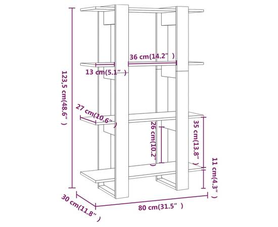 Bibliotecă/separator cameră, gri beton, 80x30x123,5 cm, 7 image