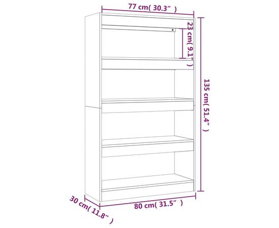 Bibliotecă/separator cameră, gri beton, 80x30x135 cm, pal, 7 image