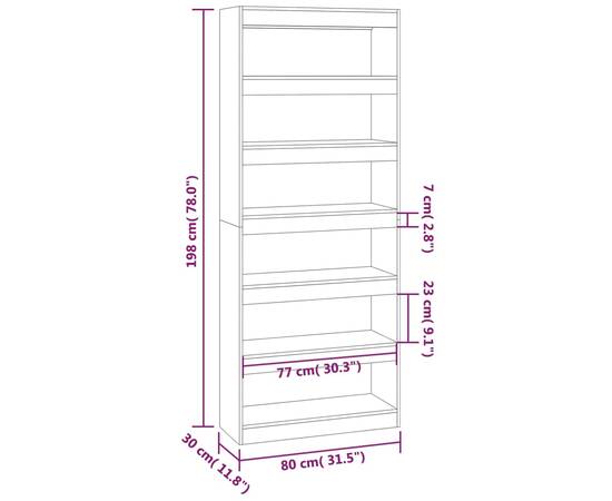 Bibliotecă/separator cameră, gri beton, 80x30x198 cm, pal, 7 image