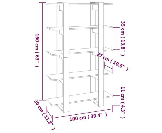 Bibliotecă/separator cameră, negru, 100x30x160 cm, 7 image