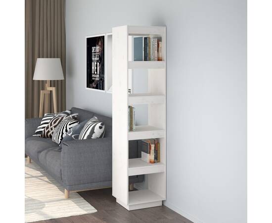 Bibliotecă/separator cameră alb 40x35x167 cm lemn masiv de pin