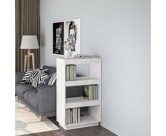 Bibliotecă/separator cameră alb 60x35x103 cm lemn masiv de pin