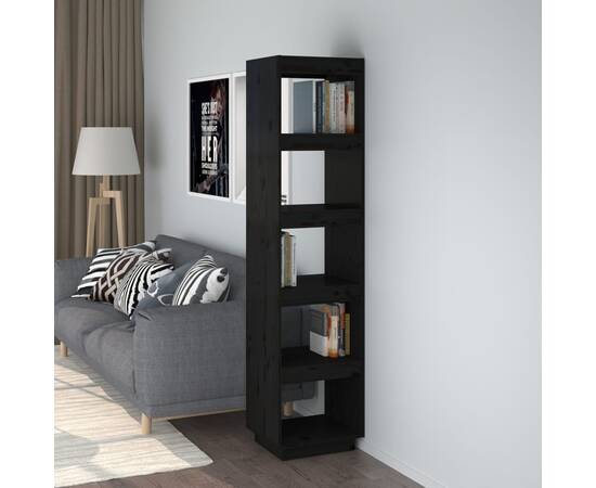 Bibliotecă/separator cameră negru 40x35x167 cm lemn masiv pin