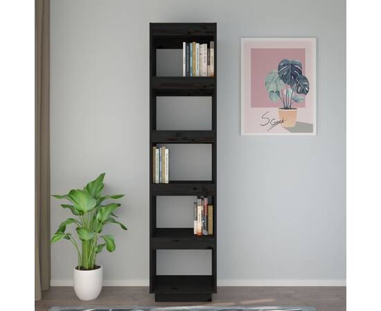 Bibliotecă/separator cameră negru 40x35x167 cm lemn masiv pin, 3 image