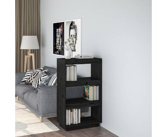 Bibliotecă/separator cameră negru 60x35x103 cm lemn masiv pin