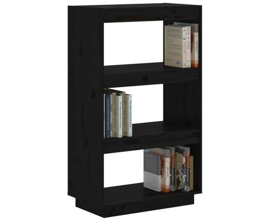 Bibliotecă/separator cameră negru 60x35x103 cm lemn masiv pin, 4 image