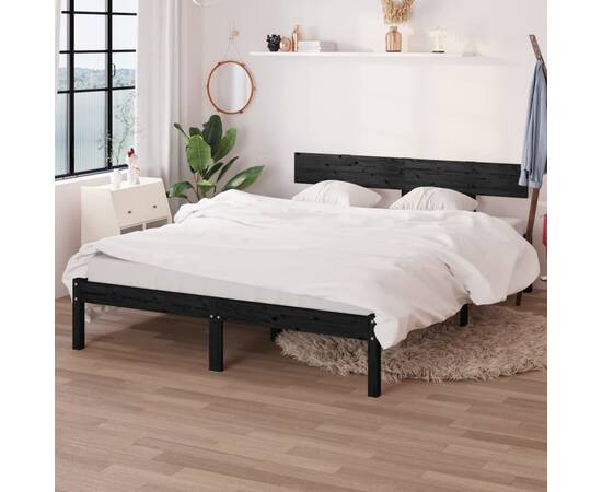 Cadru de pat, negru, 160x200 cm, lemn masiv de pin