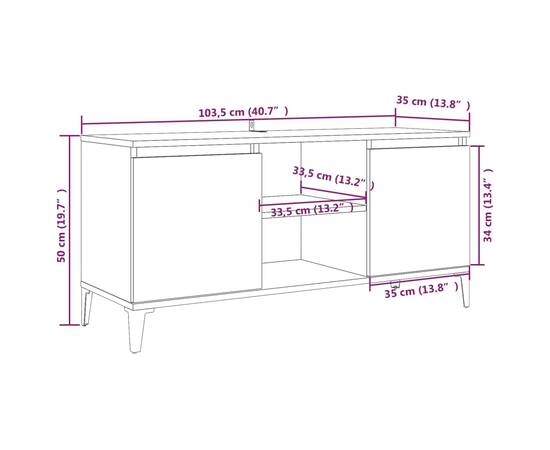 Comodă tv, picioare din metal, stejar afumat, 103,5x35x50 cm, 8 image