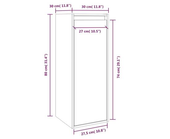 Dulap de perete, alb, 30x30x80 cm, lemn masiv de pin, 10 image
