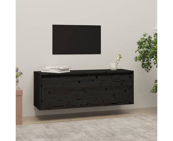 Dulap de perete, negru, 100x30x35 cm, lemn masiv de pin