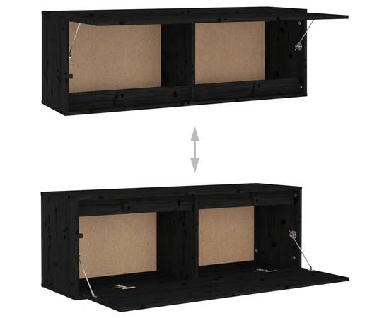 Dulap de perete, negru, 100x30x35 cm, lemn masiv de pin, 9 image