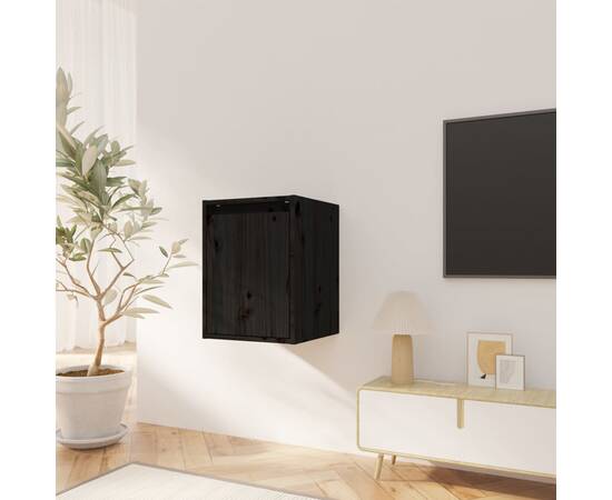 Dulap de perete, negru, 30x30x40 cm, lemn masiv de pin