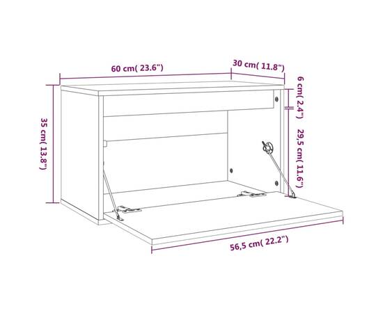 Dulap de perete, negru, 60x30x35 cm, lemn masiv de pin, 11 image